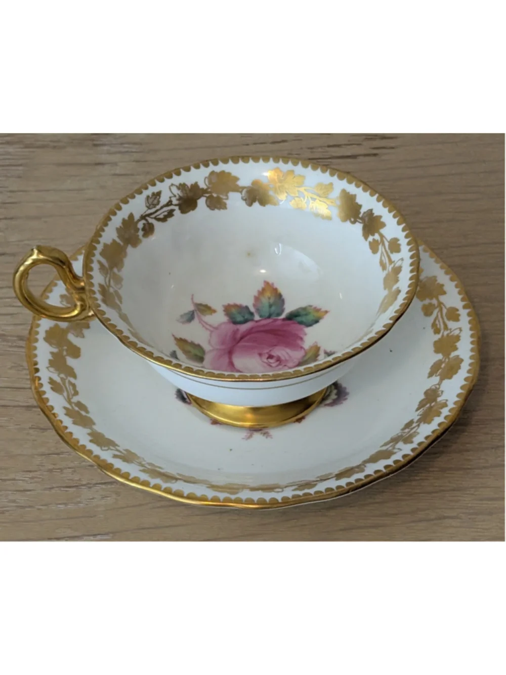 Royal Chelsea Bone China Tea Cup and Saucer Set, White and Gold Vintage